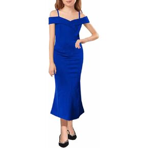 Tween Girls Cold Shoulder Princess Dresses Elegant Long Slit Fishtail Formal Dress Party Gown for Kids 8-14 Years