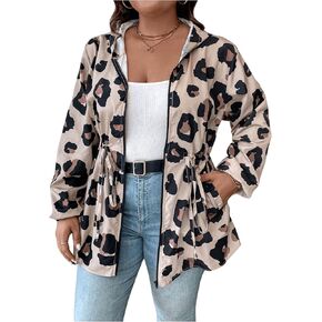 SOLY HUX Women's Plus Size Leopard Print Hoodies Jacket Long Sleeve Zip Up Drawstring Waist Casual Jacket