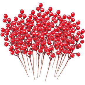 DR.DUDU 48 Pack Red Berries Set for Christmas Tree Decoration, Artificial Berry Stems for DIY Crafts Wreath Garland Ornaments Decor