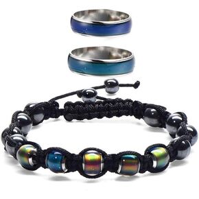 Color Changing Ring Bracelet Mood Emotion Temperature Index Copper Color Change Ring Adjustable String Stretch for Women Men