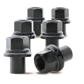 Two-Piece 28mm Sleeve Flanged Wheel Nuts 6PCS, M22x1.5 Hex:33mm Black for Heavy Duty Truck Semi Truck Fit Dual Alcoa Aluminum Wheels with Hub Piloted Seat & 26mm Bolt Hole Size