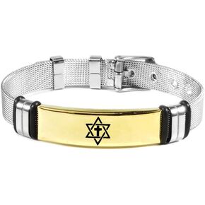 Messianic Cross Star of David Bracelet for Men Women,Adjust Mesh Chain Jewish Star Bracelets Christianity Judaism Star of David Cuff Bracelets Israel Hexagon Christian Faith Jewelry