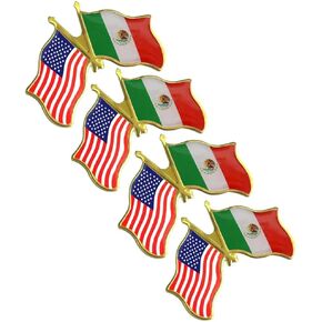 VMcoatdu 4 قطع أمريكان ميكسيكو الصداقة العلم دبوس شارة دولية سفر بروش المعادن سبيكة دبوس التذكارات لقبعة حقيبة الظهر على الظهر.