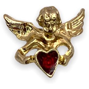Guardian Angel Holding Red Heart Enamel Lapel Pin by StockPins - Gold Angel Pin for Good Luck, Valentine's Day, and Protection