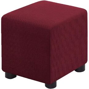 Ottoman Cover Square Folding Storage Ottoman Slipcovers Jacquard Stretch Cube Footrest Foot Stool Covers Protector with Elastic Band (Medium,Wine red)