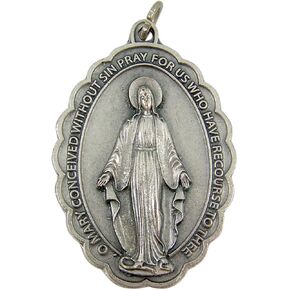 Our Lady of Grace Miraculous Medal with Scallop Border, 2 1/4 Inch