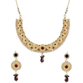 Touchstone Indian Bollywood Traditional Craftsmanship Mughal Designer Jewelry Wedding Necklace Set in Antique Gold Or White Tone for Women.