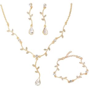 Crystal Bridal Wedding Jewelry Necklace Earrings Bracelet Set Rhinestone Choker Necklace For Brides Bridesmaid Women Party Acessory