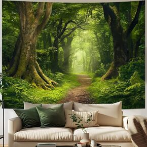 Amtoodopin Forest Tapestry Nature Landscape Tapestries Green Tree Tapestries Misty Forest Wall Art Jungle Scenery Tapestry Wall Hanging for Living Room Bedroom
