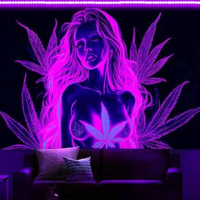Bcsewcg Blacklight Tapestry - Purple Art Wall Hanging, Glow in the Dark for Adults Room Bedroom Dorm Decor
