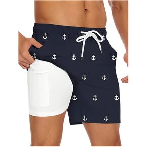MakeMeChic Men's Plus Size Swim Trunks with Compression Liner 2 in 1 Quick Dry Beach Board Shorts Swimwear