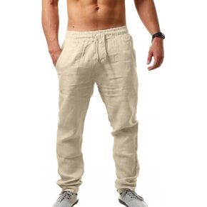 Puimentiua Mens Linen Pants Casual Drawstring Loose Lightweight Mens Pants Yoga Summer Beach Trousers