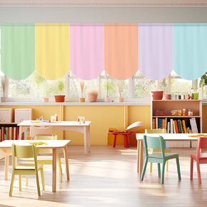 6 PCS School Classroom Stretains Pastel Back to Classroom Contains Curtains for Ristergarten Daycare Primary Bedroom Room Decor