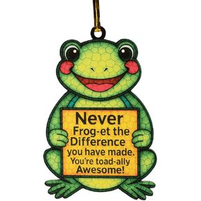 Funny Frog Ornament – Positive for Teacher, Friend or Coworker – Car Rearview Mirror Hanging Mica Decor – Never Frog-et The Difference – Toad-Ally Awesome Ornament for Women & Men