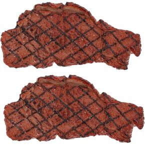 Artificial Fake Steak 2Pcs Realistic Simulation Food Steak Lifelike Cooked Roast Beef Meat Model Photography Prop for Home Kitchen Party Decoration