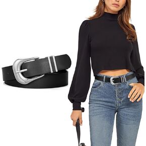 WHIPPY Women Leather Belt for Jeans Pants Fashion Ladies Faux Leather Belt with Gold Buckle