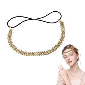 Gold Headband, Disco Rhinestone Bohemian Headbands For Women, Elegant Prom & 70s Party Accessory, With Elastic Band, Crystal Rhinestone For Womens Girls