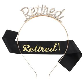 CIEHER Officially Retired Sash & Retired Headband Set for Retirement Party, Gold Retired Crown White Retirement Sash for Women, Retired Gifts for Women Retirement Party Decorations