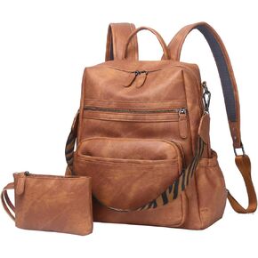 Wyfjnx Women Women Backpack Pres Bag Bage Pu Leather Proves Prose Prose for Women Ladies Loster Counter Bags حقيبة يد 2 قطعة بنية