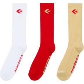 Converse Men's Star Chevron Crew Socks 3 Pack (US, Alpha, One Size, Regular, Regular, White/Red/Miso)