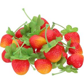 PATIKIL 20 Pcs Artificial Mini Strawberry, Plastic Simulation Fake Small Strawberry Lifelike Realistic Faux Fake Fruit Model for Home Kitchen Party Decoration, Photography Props