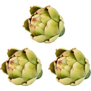 Artificial Artichokes, Small Simulation Artichoke Fake Fruits for Home Kitchen Decor Wedding Table Fruit Basket Decoration Set of 3, Green