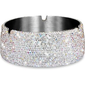Bling Ashtray for Somkers,Stainless Steel Indoor Outdoor Use,Cool Rhinestone Ash Holder,Windproof Durable Diamond Crystal Ash Tray for Weed,Home Office Cute Ashtray for Women,Easy to Clean