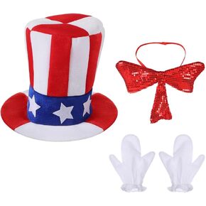 SIQITECHNO Cat In The Hat Costume for Adult Red & White Striped Costume Hat with Red Bowknot Gloves for Halloween Theme Party