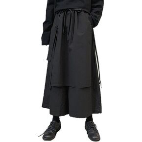 CLANMILUMS Mens Gothic Skirts Pant Japanese Harajuku Black Harem Pants