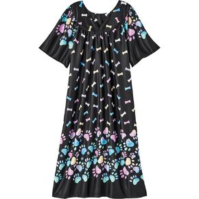 Amerimark Women's & Women's Plus Animal House Lounge Dress- فستان قصير الأكمام للسيدات ، الكفوف المتعددة ، إل جي
