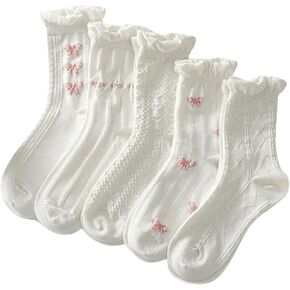 Verdusa Women's 5 Pairs Ruffle Trim Socks Textured Ankle Socks