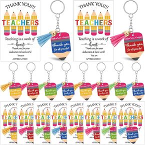 Kosiz 24 Sets Teacher Keychains Bulk 2025 Graduation End of The Year Teacher Appreciation Gifts with Greeting Card