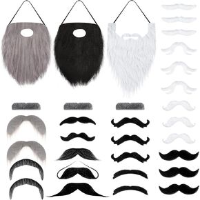 Syhood 32 Pcs Fake Mustaches Halloween Self Adhesive Fake Beard Moustache Stickers Christmas Masquerade Accessories