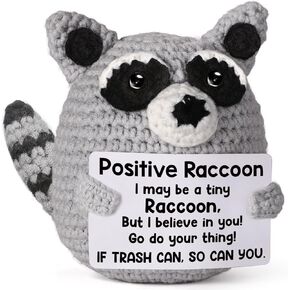 Tiny Positive Raccoon, Handmade Crochet Motivational Gift for Graduation, Emotional Supporting Animal Plush for Men & Women Friend, Coworker, Bestie, Encouragement Present, Birthday & Christmas