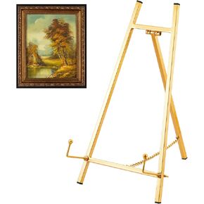 Leinuosen Metal Easel Stand 16.5" H x 8.7" W x 4.3" D Table Top Easel Stand for Display Tripod Art Picture Mirror Modern Plate Holder for Display Book Photo Wedding Sign(Gold)