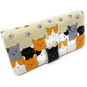 Shag Wear Kitty Cat Crowd Chic Charge Animal Wallet for Women and Teen Girls Vugan Vaux Leather Beige 7 "