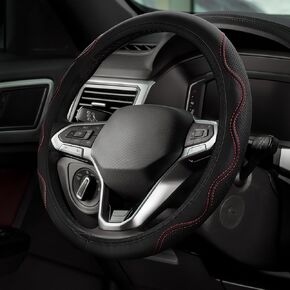 Car Steering Wheel Cover, Universal 15 Inch Microfiber PU Leather Elastic Steering Wheel Protector, Anti-Slip Breathable Auto Steering Wheel Covers Car Interior Accessories for Most Cars