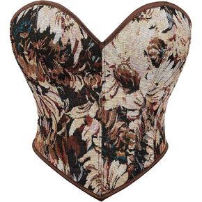 Renaissance Corset Tops For Women Vintage Floral Bustier Boned Overbust Sexy Lace Up