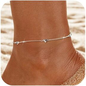 925 Sterling Silver Heart Anklets Bracelets for Women Cute Love Love قابل للتعديل ، سلسلة بسيطة في الكاحل ، سحر ماء مقاوم للماء ، هدايا المجوهرات