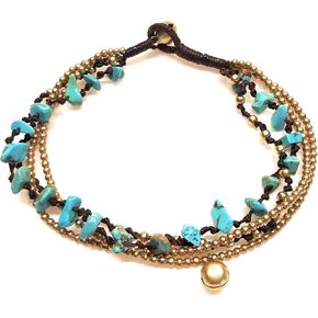 Infinityee888 Turquoise Anklet Bracelet with Bell Stone Handmade Brass Bead Bells Indian Boho Anklet for women -JA076