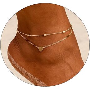 BERISO Ankle Bracelets for Women 14k Gold Plated Waterproof Dainty Anklets for Women Adjustable Size Jewelry Gifts for Women