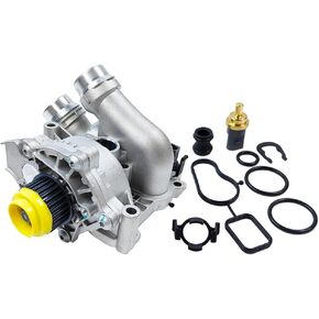 Engine Water Pump Thermostat Housing Assembly Aluminum Compatible with VW Passat Jetta Golf GTI Tiguan CC Eos Beetle Audi A3 A4 A5 A6 Q3 Q5 TT Allroad, Replaces 06H121026AB 06H121026CQ