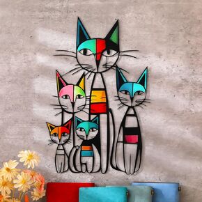 Wesiti Cat Wall Art Decor Metal Iron Wall Sculptures Decor for Cats Lover 10.6 × 15.7 بوصة ملونة في منتصف القرن العلامات الرجعية لمكتب غرفة نوم غرفة المعيشة (الكلاسيكية)