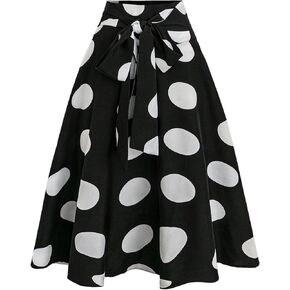 OYOANGLE Women's Polka Dots Ruffle Midi Skirt Bow Tie High Waisted Elegant A Line Skirts