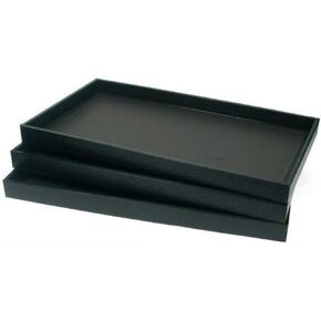 3-Pack Black Plastic Stackable Jewelry Display Trays – Durable Showcase & Countertop Organizer – Fits Standard Jewelry Inserts – 14 3/4" x 8 1/4" x 1"