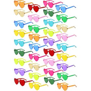 Love Heart Shaped Sunglasses, Colorful Rimless Party Sunglasses, Candy Color Eyewear for Women Men Girls Adults