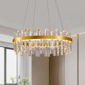 الثريا الحديثة الذهب الكريستالية LED: 23.6 "الجولة 3 ألوان قابلة للخلاف الكريستالات الفاخرة الثريات لأضواء غرفة الطعام على الطاولة - أنيقة غرفة المعيش