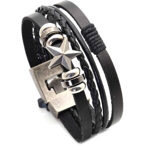 Punk Rock Alloy Star Starband Multi Layer Braided Pu Leather Cuff Bracelet