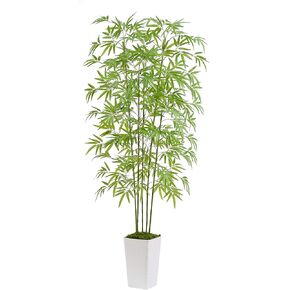 Artificial Bamboo Tree, 6FT Faux Tree with Tall Planter, Tall Fake Plants Faux Silk Plant, Artificial Fake Trees for Home Office Indoor Outdoor Decor,5 Natural Bamboo Trunks and Lifelike Leaves