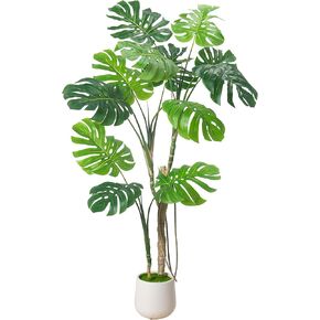 Large Artificial Monstera Deliciosa Fake Plant with White Planter, 6.6Ft Faux Floor Plants Fake Tropical Tree with Pot for Indoor Outdoor Office House Living Room Home Decor